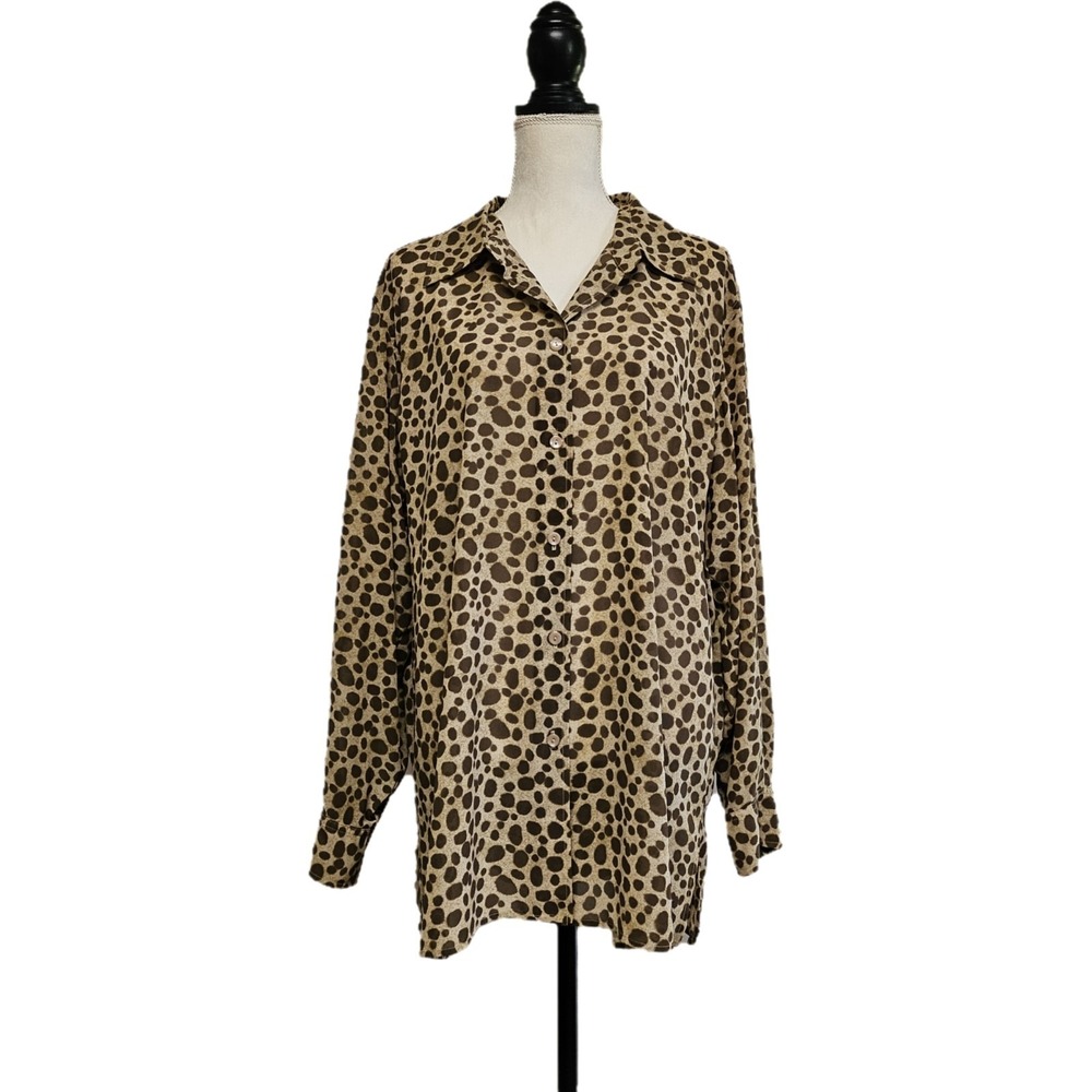 NWT Elisabeth By Liz Claiborne Sheer Cheetah Print Button Front Blouse Sz 18